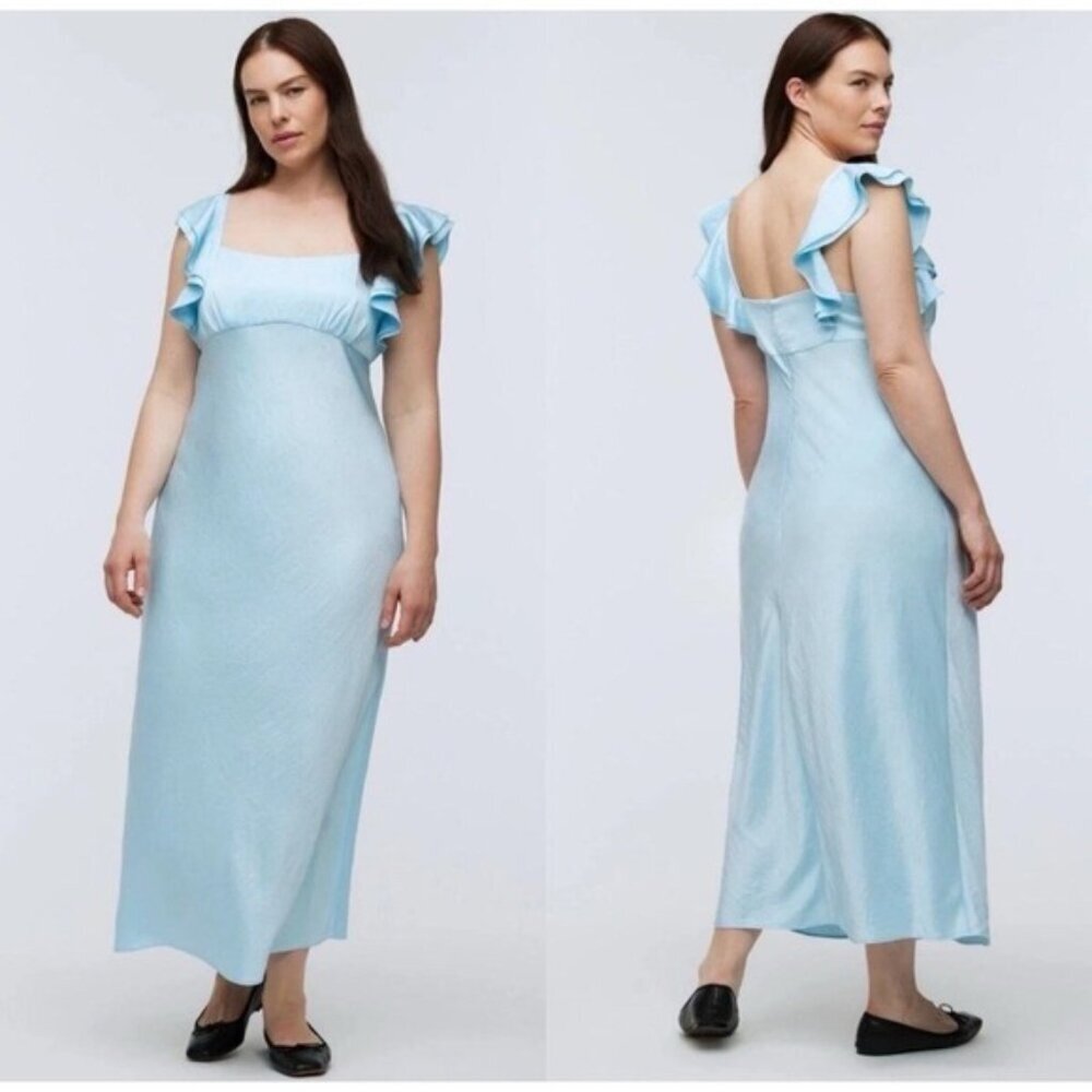 NWT Madewell Maxi Slip Dress Size‎ 8 Flutter Sleeve Clarity Baby Blue NP137